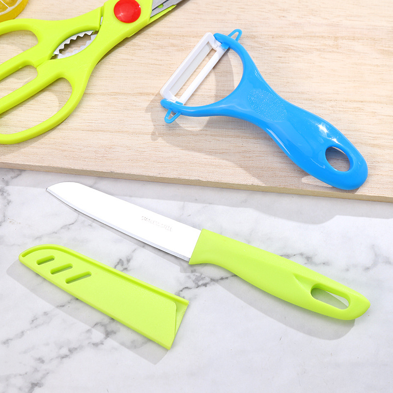 Knife Three-Piece Scissors Fruit Knife Ceramic Planer Household Kitchen Gadget Set Scissors Fruit Knife