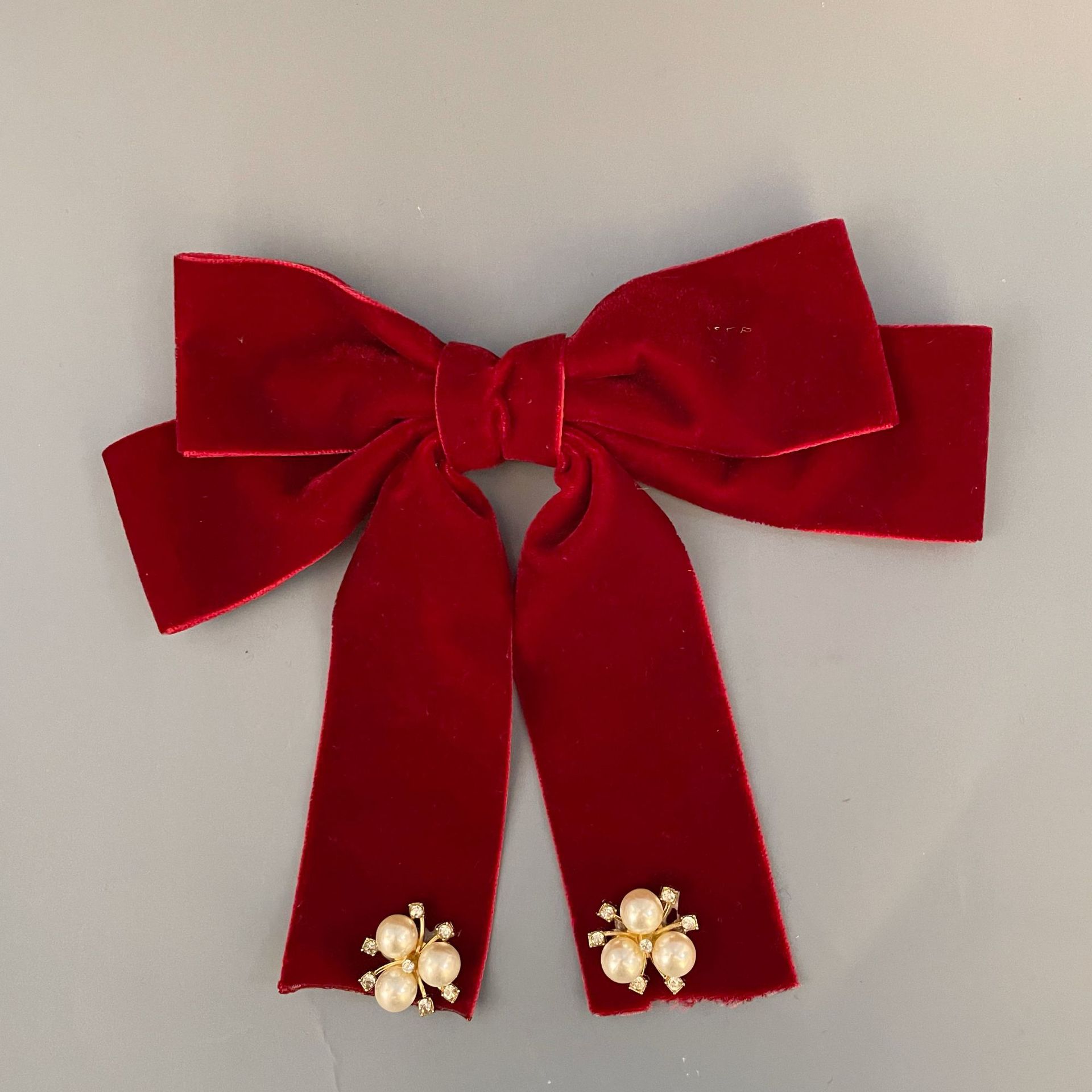 2023新款新年酒红丝绒蝴蝶结发夹女后脑勺结婚敬酒礼服发饰网红