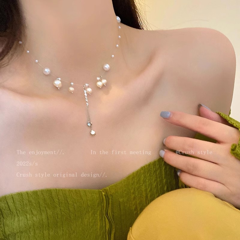 Dopamine Beaded Necklace Jewelry Women's All-Match Temperament Niche High-Grade Love Pearl Clavicle Chain Accessories Wholesale