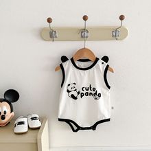 婴儿卡通哈衣0-2岁夏季湖州织里童装男女宝宝字母熊猫包屁衣AL593