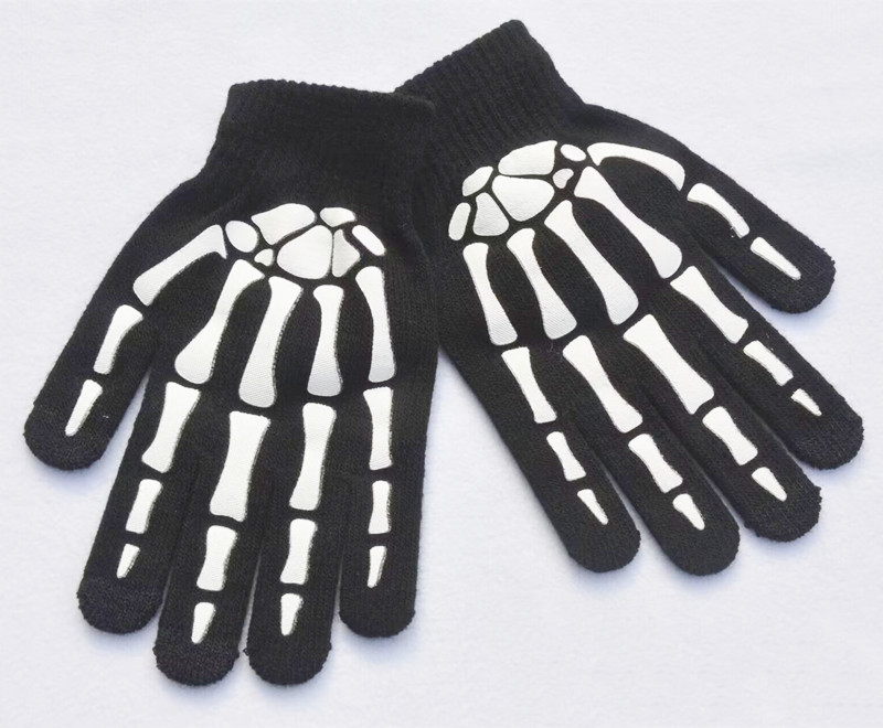 Cross-Border Adult and Children Winter Thermal Knitting Gloves Halloween Night Glowing Luminous Skull Ghost Claw Gloves