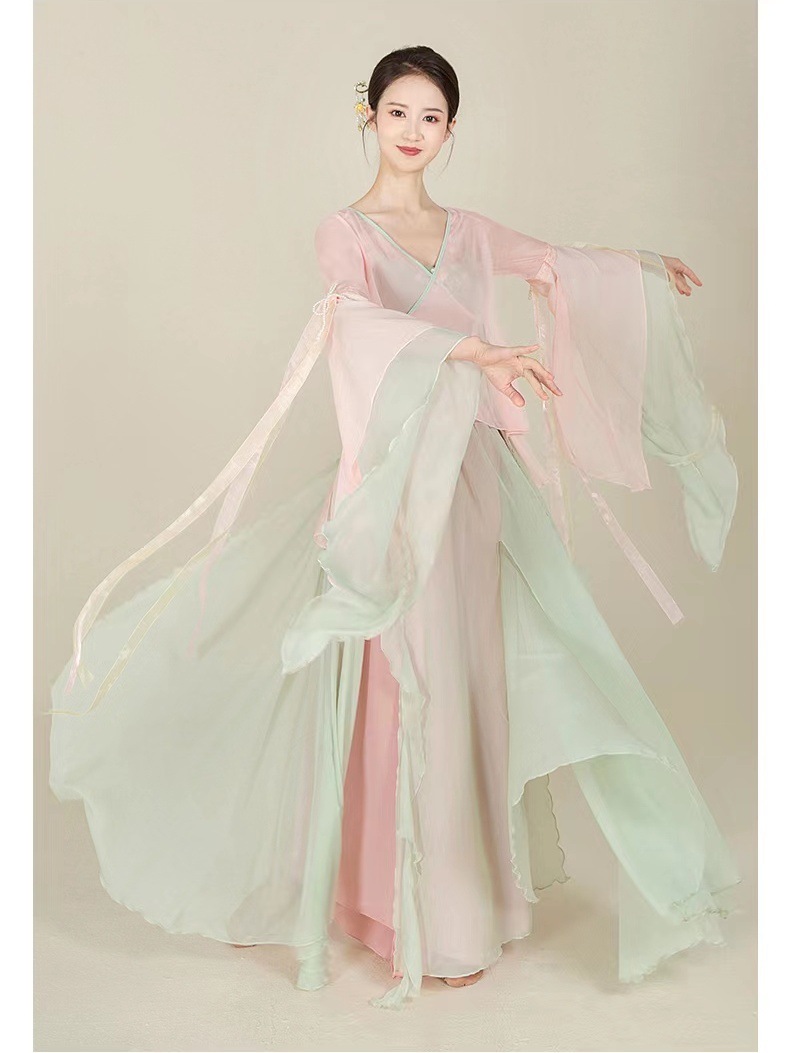 新款古典舞蹈纱衣飘逸练功服中国风民族舞蹈汉服雪纺纱衣演出服装