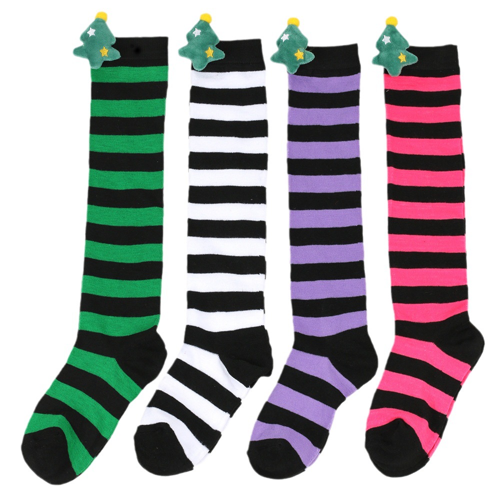 Autumn and Winter New Children's Christmas Stockings Cute Plush Doll Socks Knee Socks Striped Socks European and American Cartoon Doll Socks