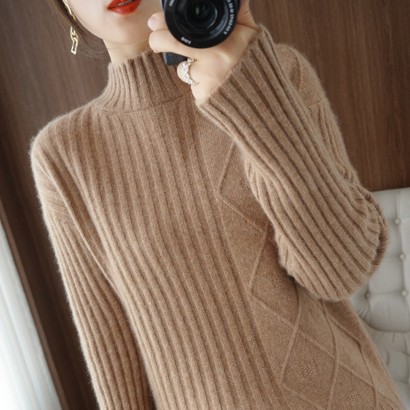 半高领女士羊绒衫秋冬新款加厚宽松大码针织打底衫外穿羊毛衫毛衣