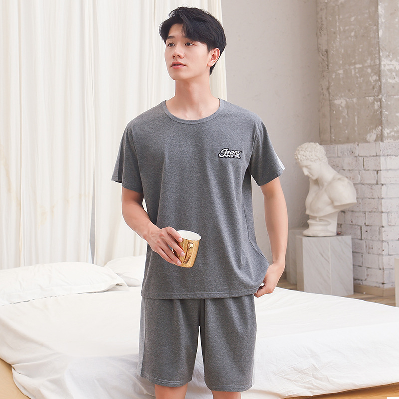 Cotton Men's Pajamas Summer Short Sleeve Shorts Home Wear Spring and Summer Sports Leisure Thin Loose Outfit Wholesale