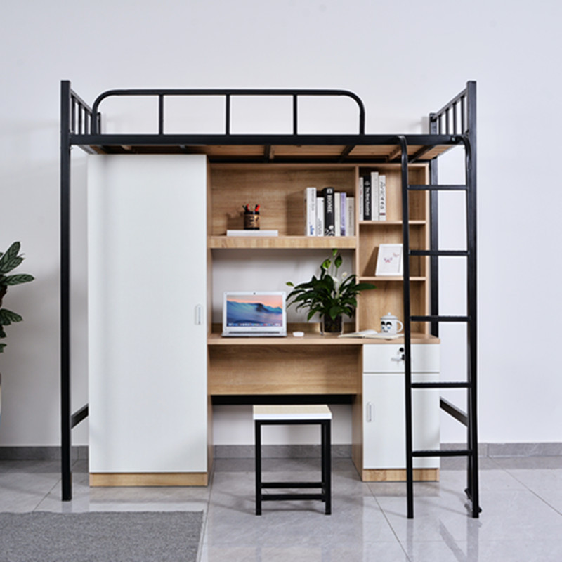 上床下桌公寓床学生员工宿舍书桌一体铁艺高架床组合定制成人