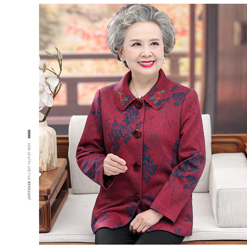 老年人秋装女外套奶奶装长袖短款老太太婆婆老人春秋衣服老年上衣