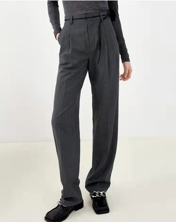 mc2022春季新款玫瑰系带高腰卷边西裤气质休闲裤长裤mbb1pat026