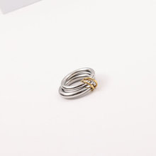 双环连接戒指 钛钢电镀18k金 戒指指环