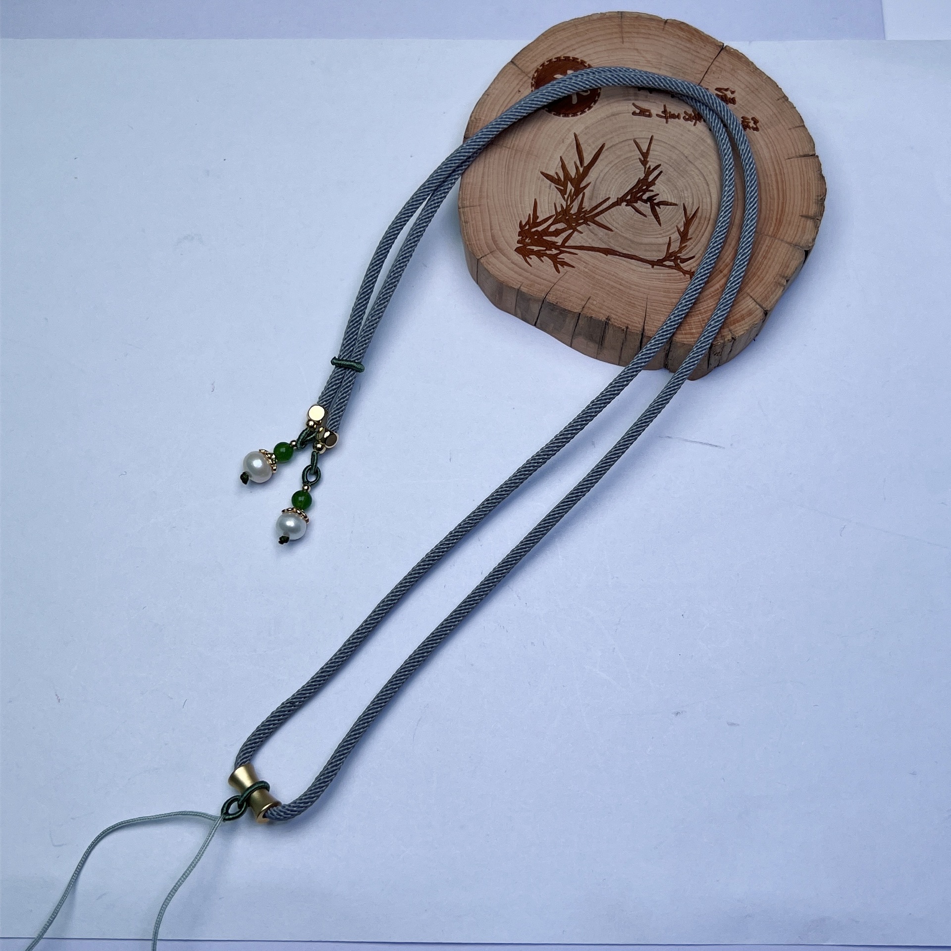 新款手工24k包金碧玉珍珠饰品绳活口情侣款个性佩挂脖毛衣链批发