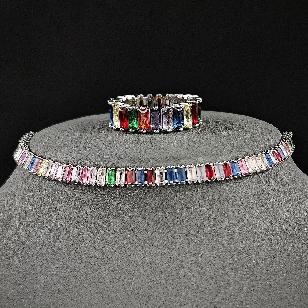 两件套经典彩色素圈戒指手链套装女高级设计感r8076-s7193-阿里巴巴