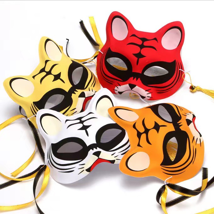 Luminous Feather Fox Mask Antique Japanese Style Two-Faced Cat Face Mask Halloween Children's Mask Stall Wholesale
