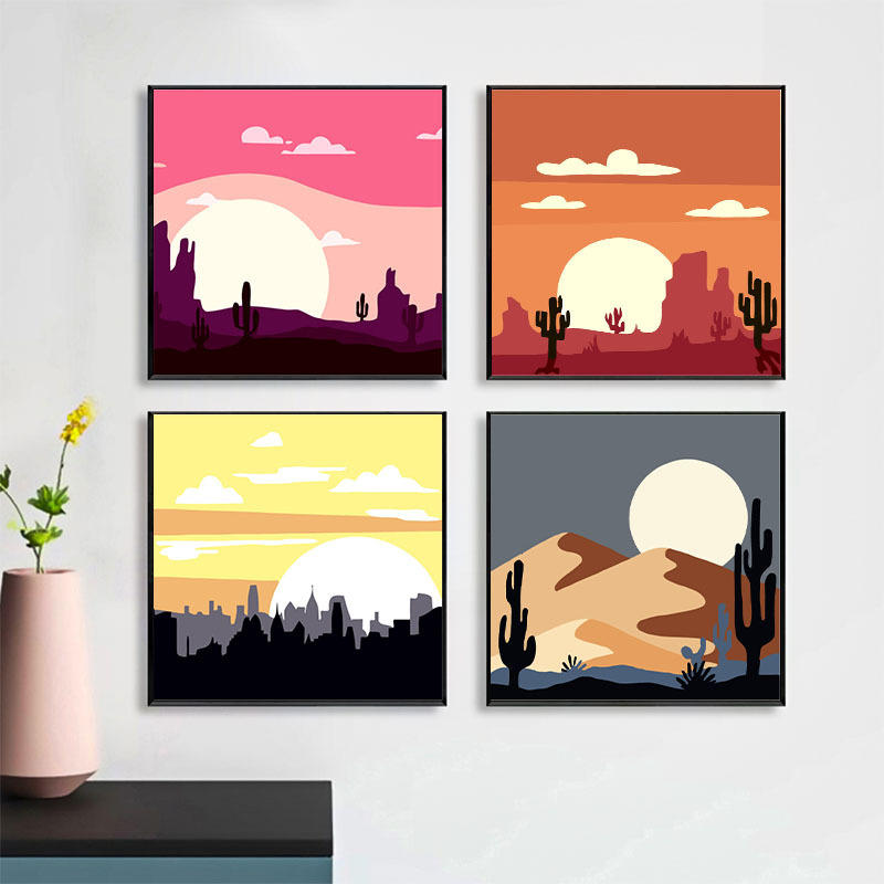 数字油画diy手工儿童油彩画填色画卡通风景小尺寸填充水彩装饰画