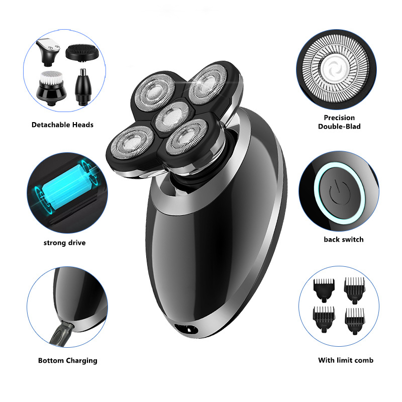 Five-in-One Waterproof Smart Shaver Men's Scraping Head Seven Cutter Head Electric Shaver Multi-Functional Management