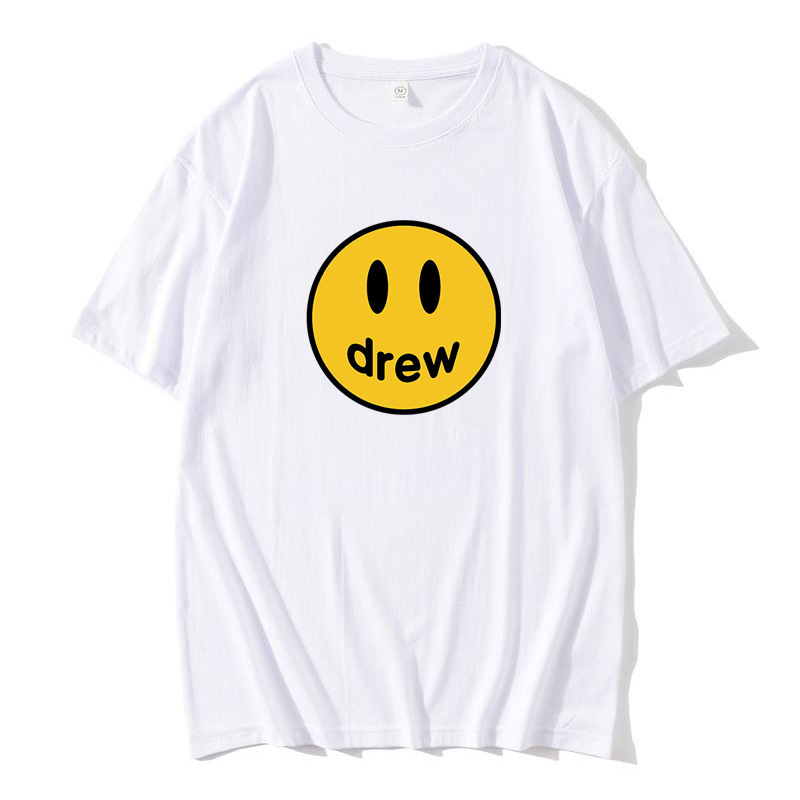 drew短袖字母打底夏季情侣潮牌高街圆领爱豆同款笑脸百搭纯棉t恤