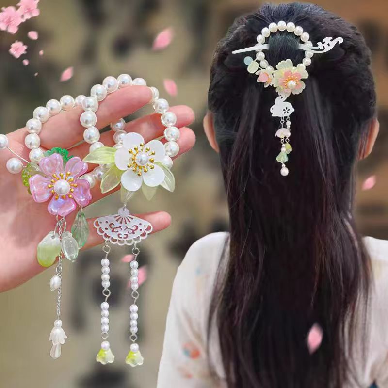 headdress for han chinese clothing pearl flower hairpin suit girls‘ antique clothing accessories 2024 spring new classical hair accessories