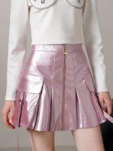 【城市密码】粉色半身裙2024年新款时尚减龄复古摩登百褶皮裙