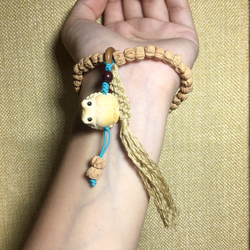 原创设计百香籽单圈手链搭配根付呱呱来财佛珠手串文玩饰品情侣款