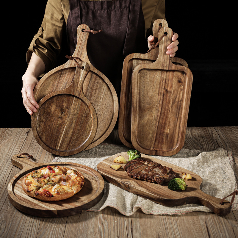 牛排餐盘木质家用日式木盘长方形盘子西餐盘早餐餐具披萨木板托盘