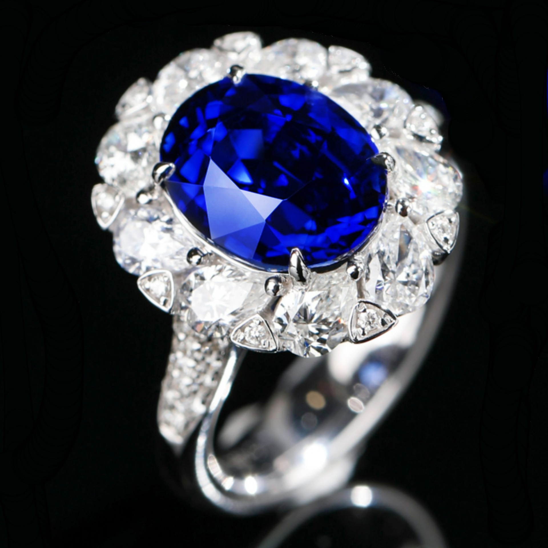 抖音直播热卖蛋形钻微镶锆石戒指 仿天然坦桑石蓝宝石戒指彩宝戒