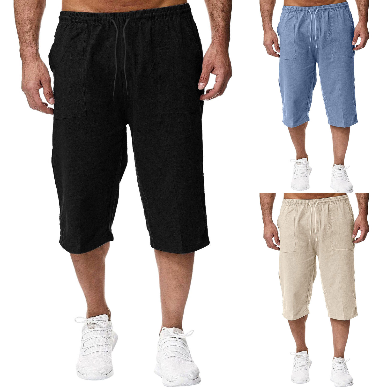 2023夏季男装棉麻七分裤脚边平口