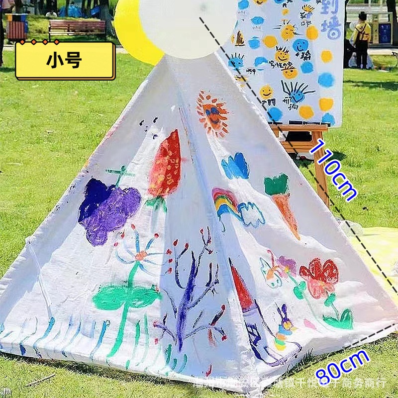 Children's Hand-Painted Tent Painting DIY Graffiti Handmade Outdoor Baby Drawing Triangle Small Tent Activity Game House