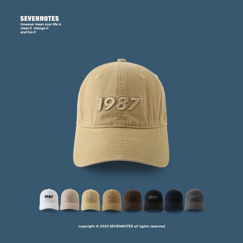 1987 Three-Dimensional Embroidery Soft Top Baseball Cap Men's and Women's Same Summer Korean Style Ins Street Couple Peaked Cap Look Small