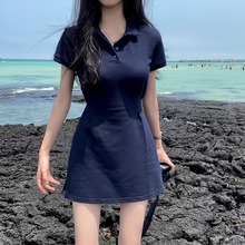 小个子包臀连衣裙子女chic夏季复古小众修身显瘦短袖休闲Polo短裙