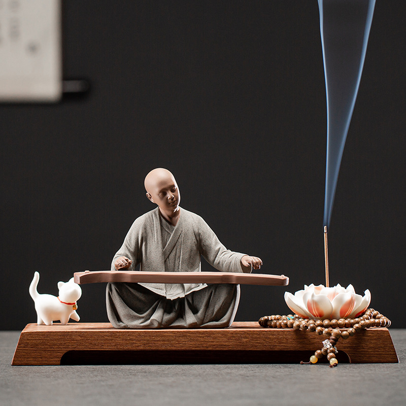 陶瓷莲花香插香炉线香座香薰点香器檀香沉香茶桌禅意中式摆件