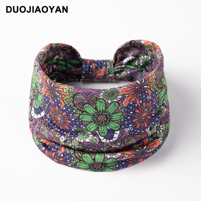 Amazon Hot New Sports Hair Band Elastic Wide-Brimmed Knotted Hair Band Butterfly Flower Print Headband Wholesale