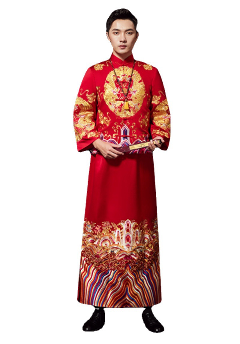 中式婚礼服男2022新款  秀禾服结婚喜庆敬酒服唐装复古新郎装金龙