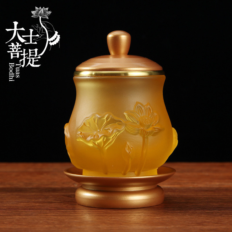 台湾纯铜佛具套装供佛用品家用全套琉璃供水杯香炉灯供佛套装摆件