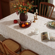 法式蕾丝桌布全棉立体白色凸绣花茶几台布餐桌布婚礼装饰一件代发