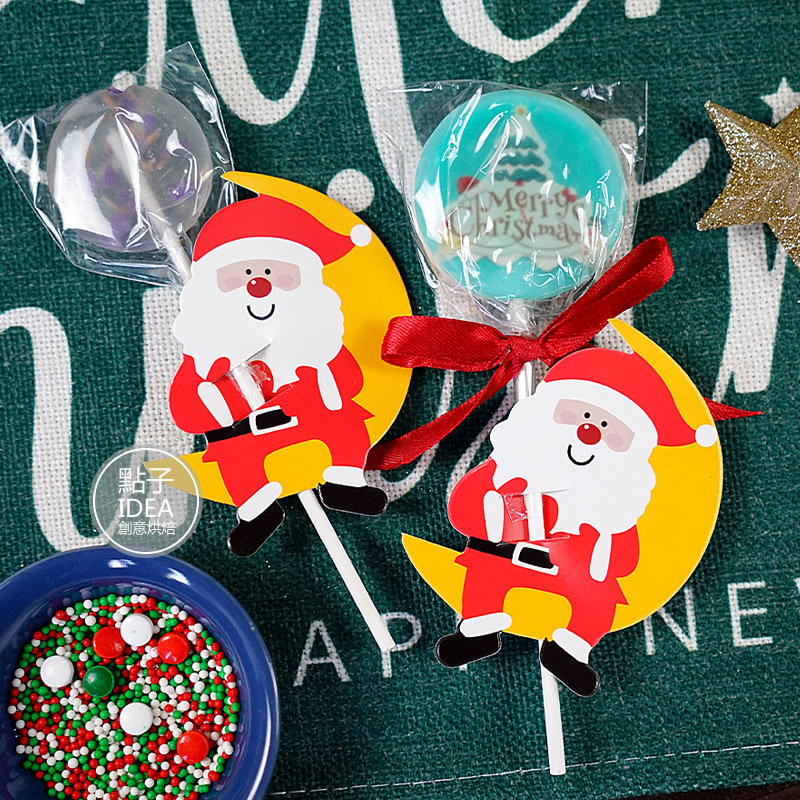 圣诞节棒棒糖卡纸50枚麋鹿圣诞老人糖果装饰牌留言卡派对装饰diy