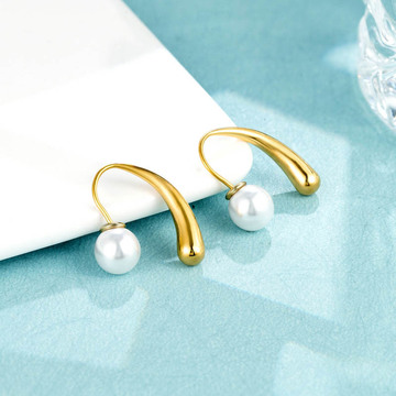 水滴形珍珠耳环小众设计气质水滴形耳钉新潮女钛钢耳饰批发