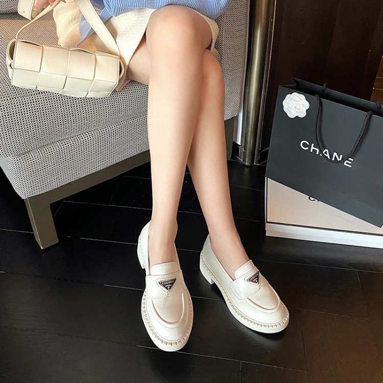 黑色厚底乐福鞋女中高跟小皮鞋2022春季新款英伦风jk增高单鞋