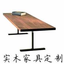 新款美式老松木工作台 家用画桌实木做旧餐桌复古办公电脑桌 简*
