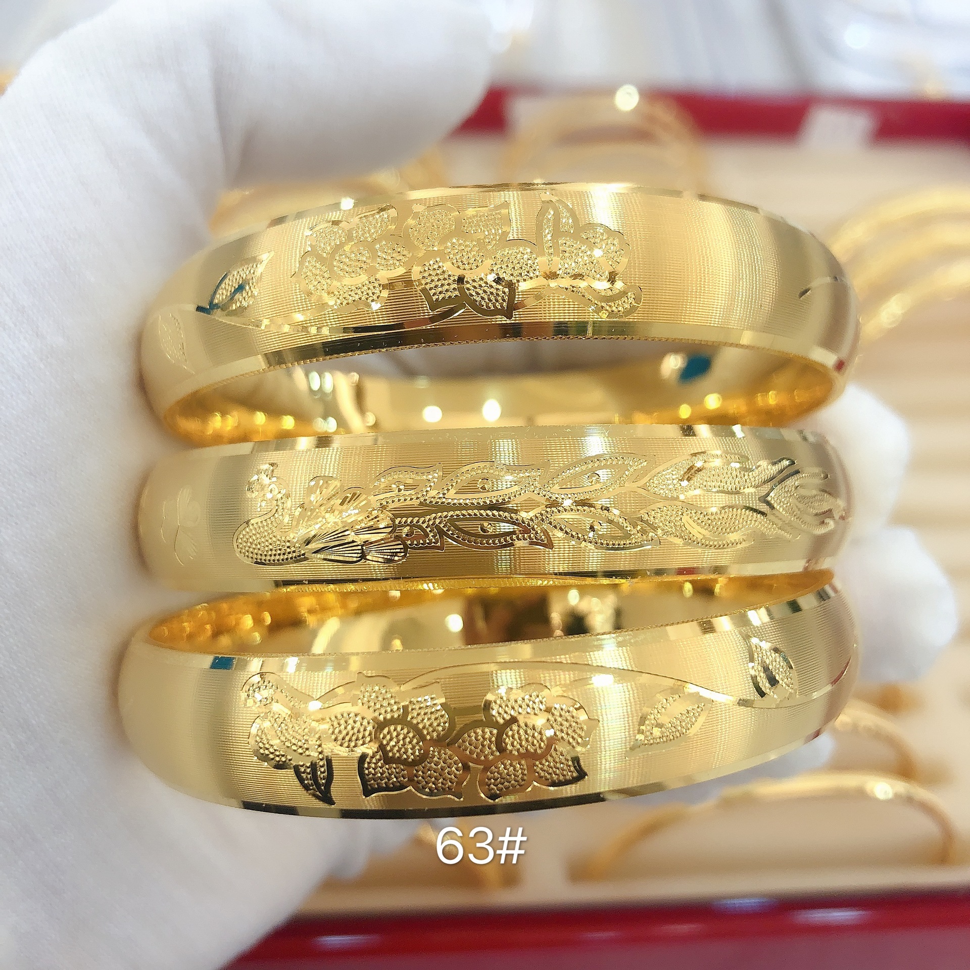 足金999黄金车花宽面固口手镯纯金手镯子节日送长辈一件代发