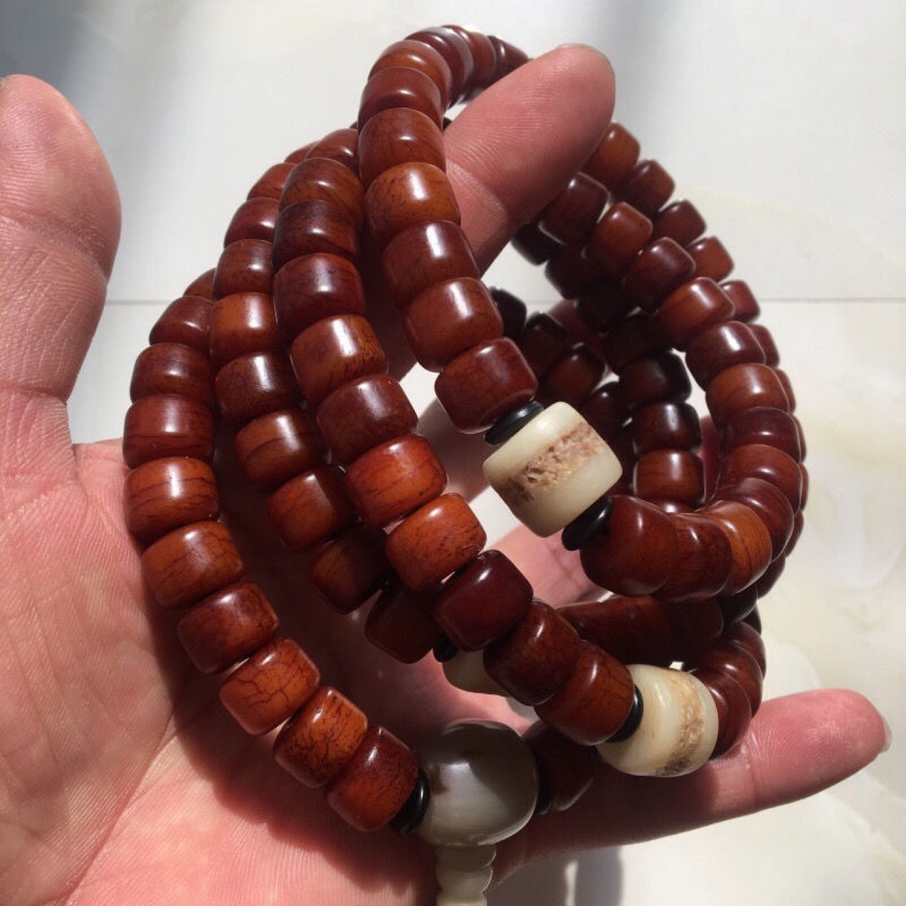 西藏牦牛骨手串佛珠108颗灵骨藏式牦牛骨嘎巴拉手链项链吊坠