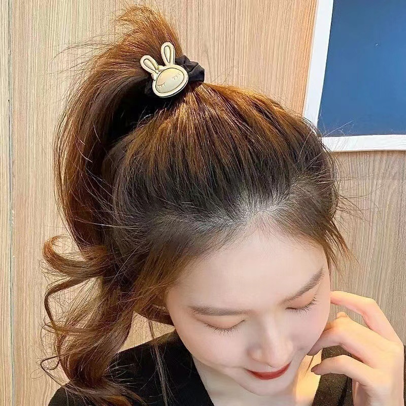 Korean Style High Elastic Cute Rabbit Rubber Band Bun Headband Temperament Ponytail Head Rope Female Small Intestine Hair Ring Hair Accessories