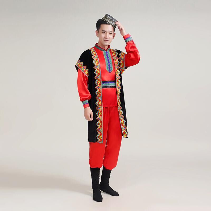 新款男士新疆舞演出服装 新疆维吾尔族服装 男少数民族舞蹈表演服