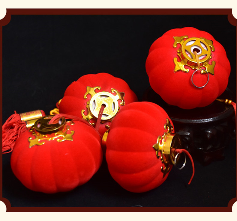 植绒小灯笼串挂饰春节新年连串红灯笼装饰户外盆景树上装饰品批发