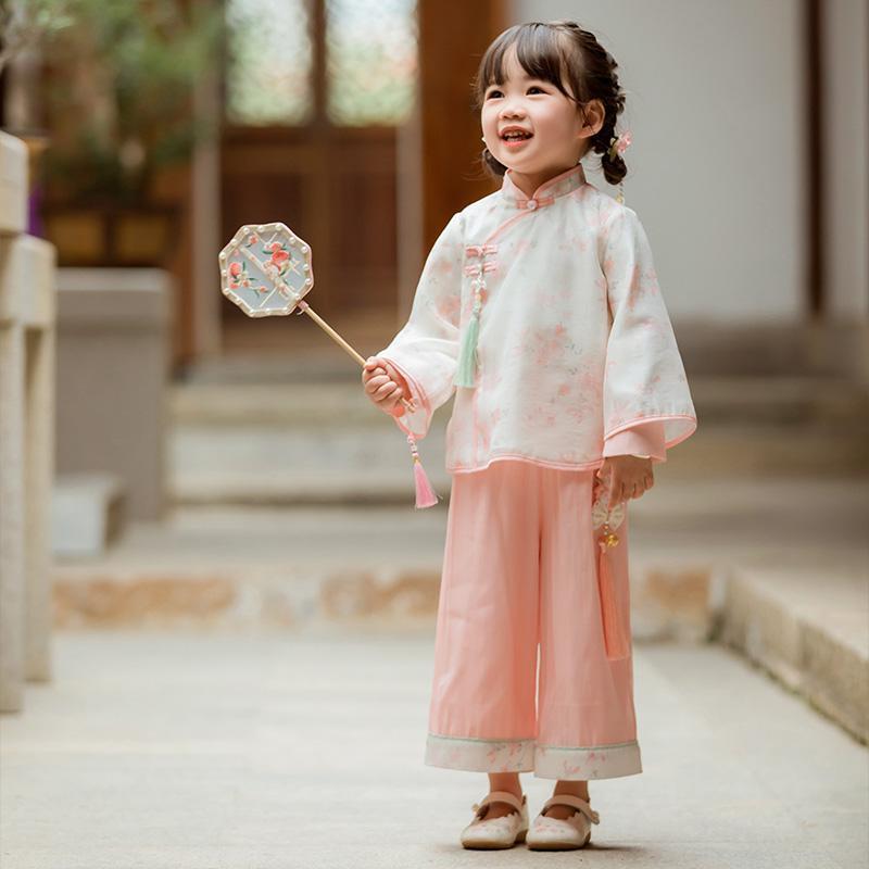 女童汉服春装宝宝中国风阔腿裤套装小女孩民国风童装儿童改良唐装