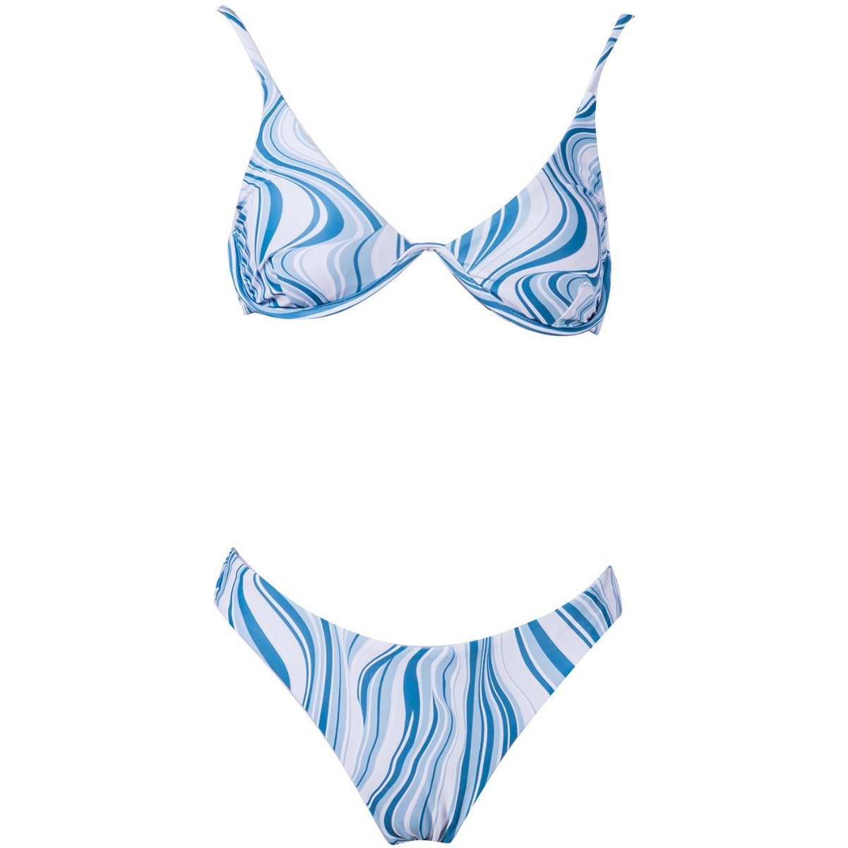 bikini2024新款春夏 亚马逊条纹分体式数码印花比基尼女士泳装