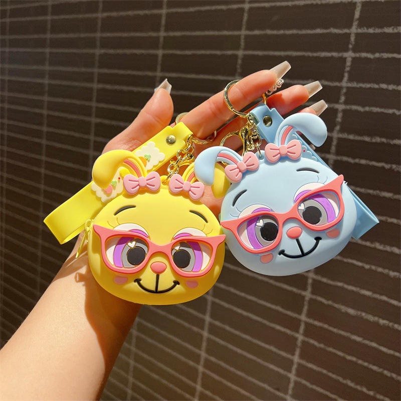 Creative Glasses Rabbit Coin Purse Keychain Trendy Cool Cute Fashion Rabbit Key Case Key Chain Student Card Holder Accessories