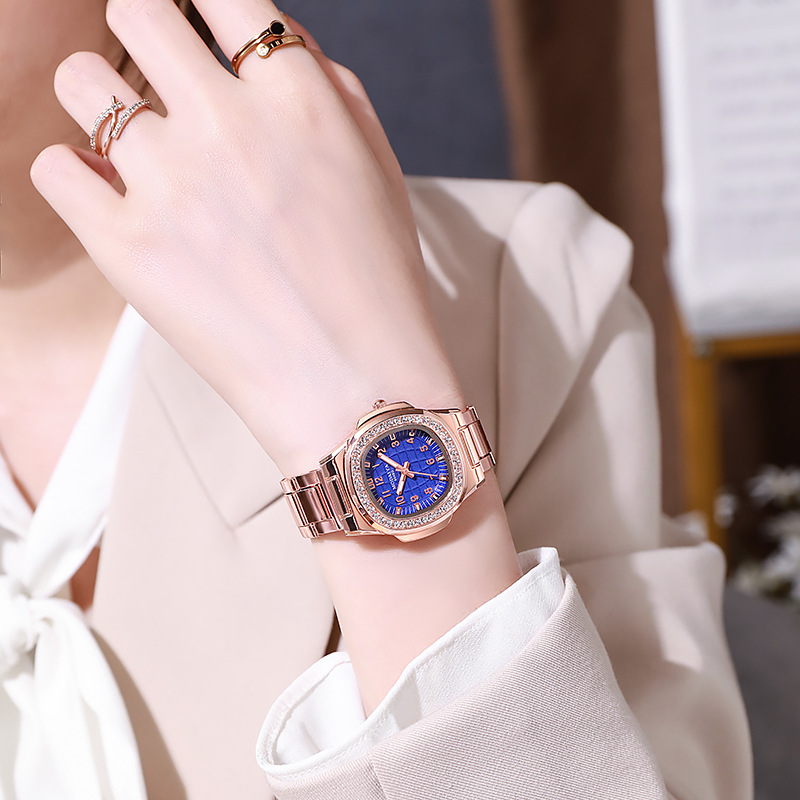 Live Broadcast with Goods Nautilidae Style Diamond-Embedded Watch Foreign Trade Fashion All-Match Square Grenade Women's Watch Spot Delivery