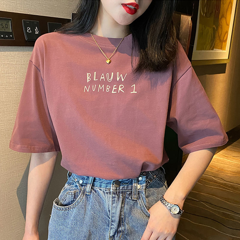 Cotton T-shirt Women's Short-Sleeved Korean Style Loose Student 2023 New Slimming plus Size Spring and Summer Bottoming Shirt Printed Top