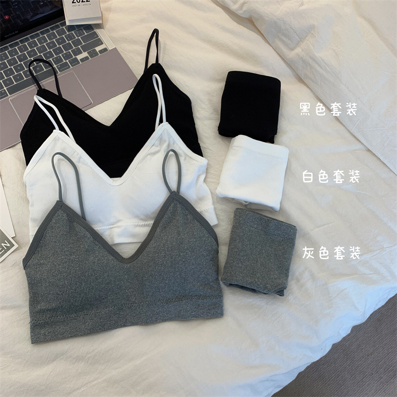 胸罩内裤套装少女聚拢无钢圈性感抹胸美背吊带内衣两件套-阿里巴巴