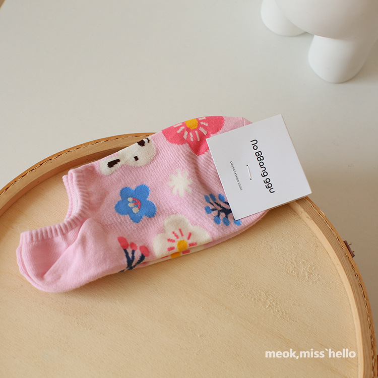 Invisible Women's Boat Socks Summer Thin Socks Low-Cut Breathable Gentle Ins Trendy All-Match Flower Bear Cute Female Socks