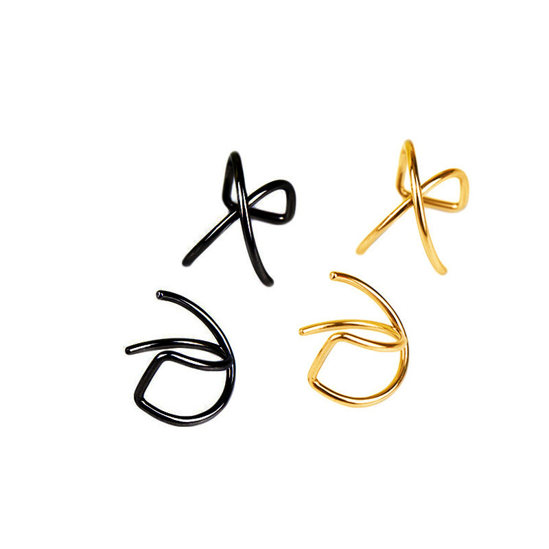 创意个性隐形开口x型双圈假耳环u形双圈无耳洞耳骨夹双线交叉耳夹
